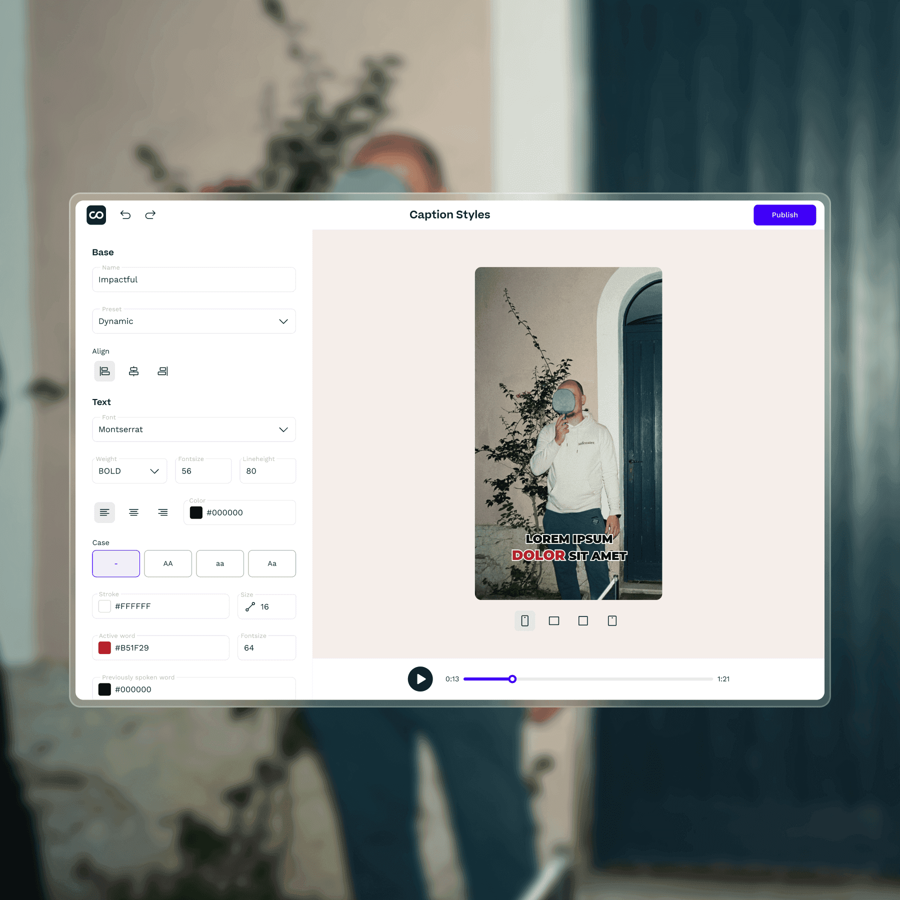 Caption editor interface