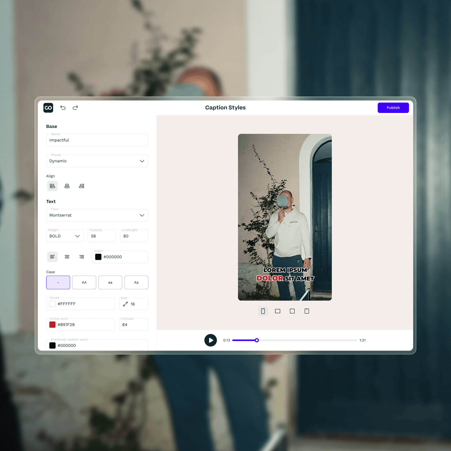 Caption editor interface